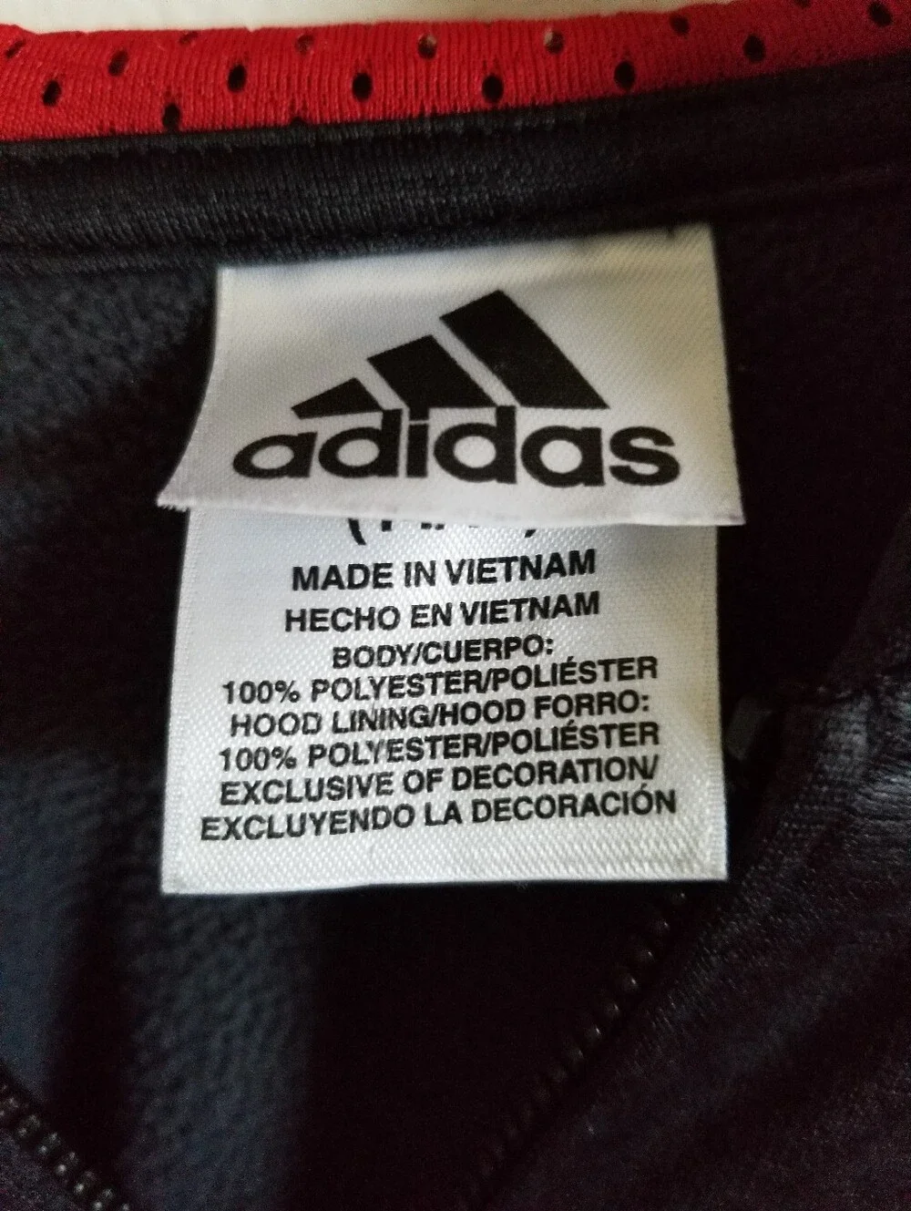 adidas Black Hoodie Jacket with Red Stripes